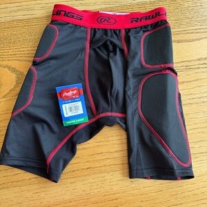 Rawlings Baseball Sliding Shorts Youth Large Padded Sides Black Red Pull On NEW